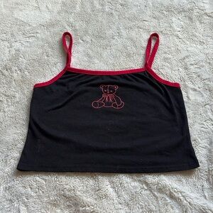 Black Tank Top with Red Trim and Bear Design Romwe Medium